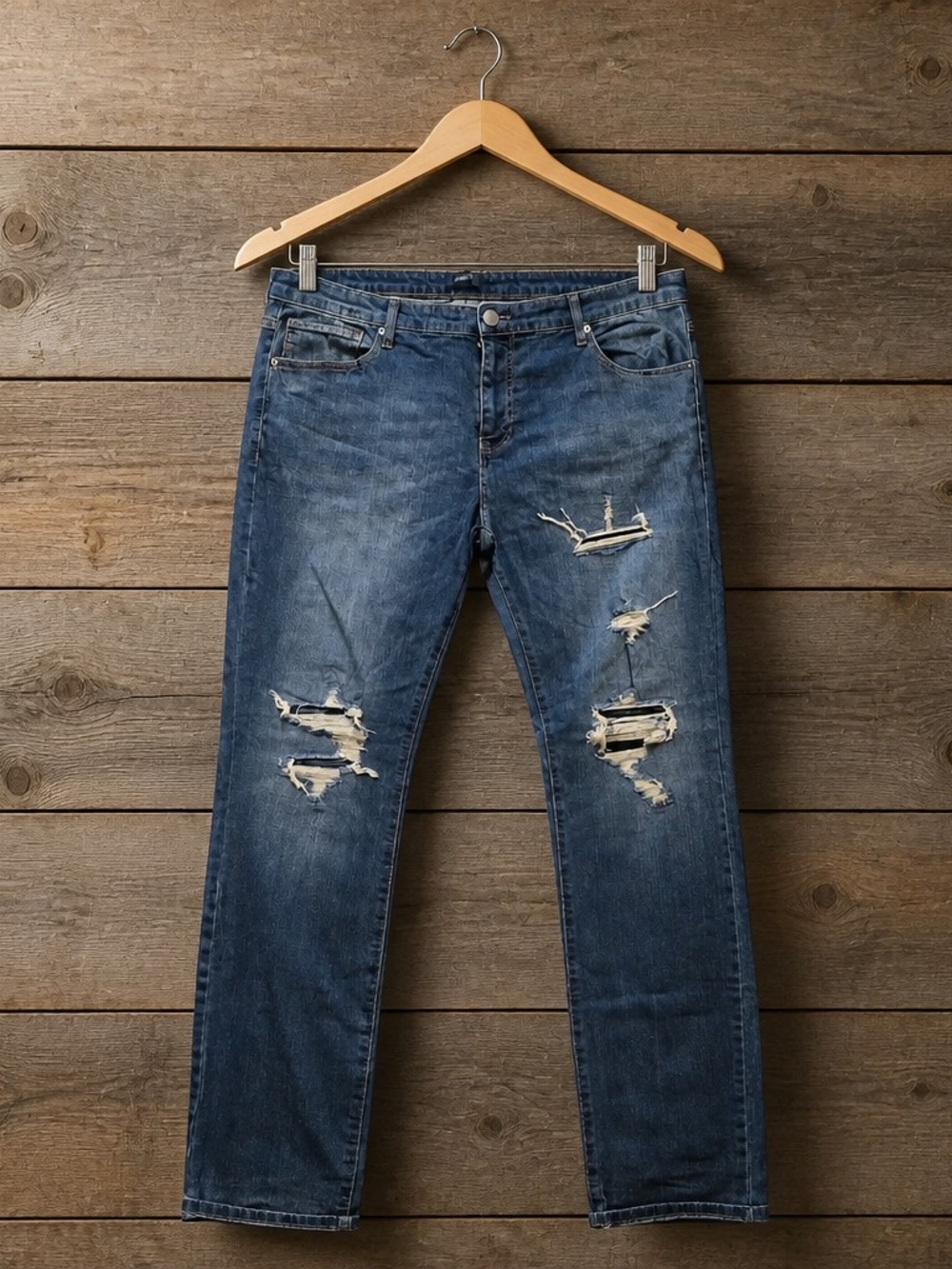 Nova Men Distressed Stretch Jeans Blue Straight Fit Men's 46x32